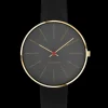 ARNE JACOBSEN BANKERS 34 MM GRÅ MED SORT LÆDER - 53109-1601G