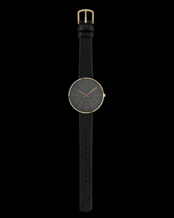 ARNE JACOBSEN BANKERS 34 MM GRÅ MED SORT LÆDER - 53109-1601G