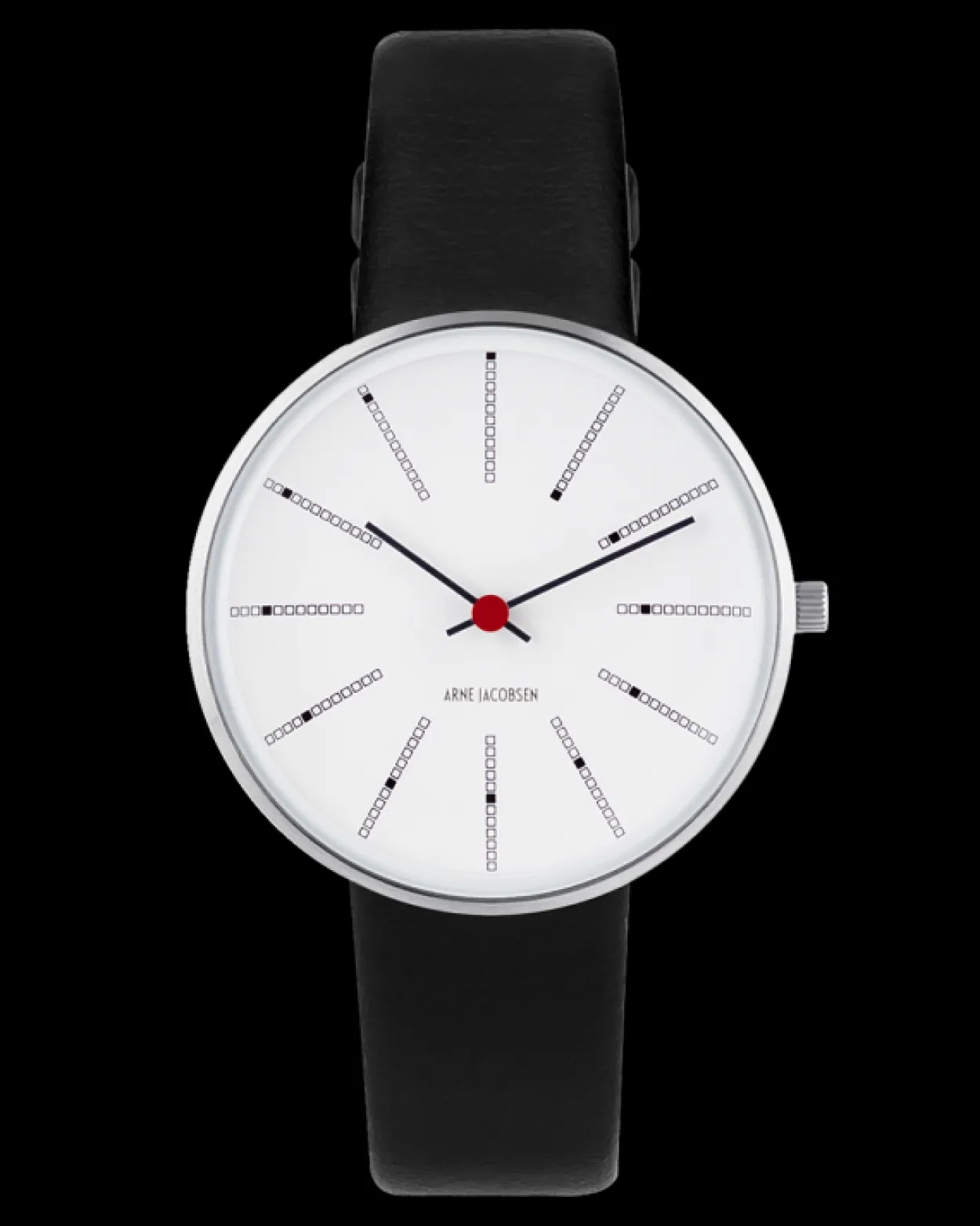 ARNE JACOBSEN BANKERS 34MM STÅL OG SORT LÆDER - 53101-1601