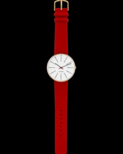 ARNE JACOBSEN UR BANKERS MED RØD LÆDERREM 40MM - 53108-2003G