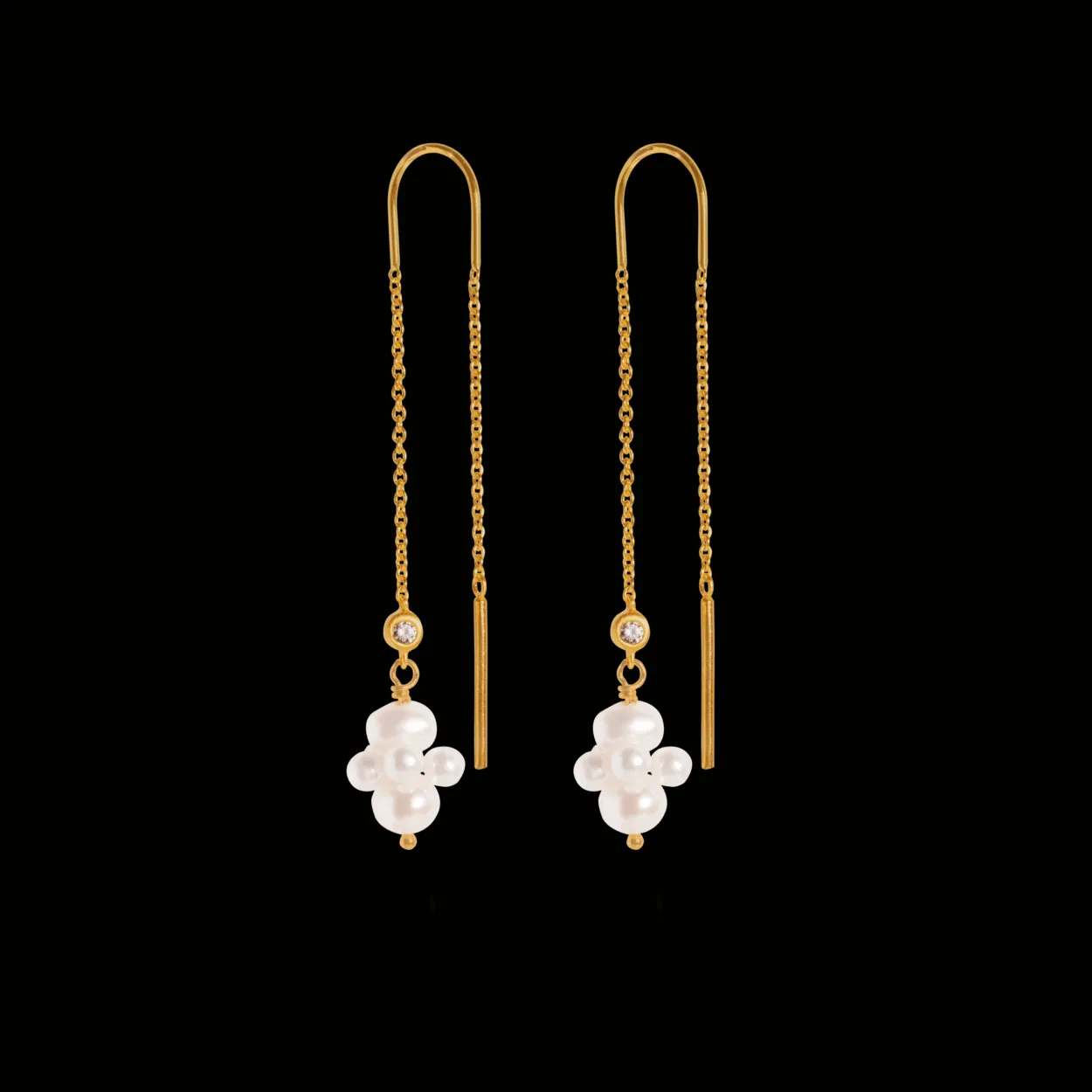 BYBIEHL ØRERINGE PEARL CLUSTER DANGLING SØLV FORGYLDT - 4-1509WP-GP