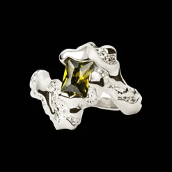 CAMILLE BRINCH BIG CONTRAST RING I SØLV MED GRØN STEN - BCOR