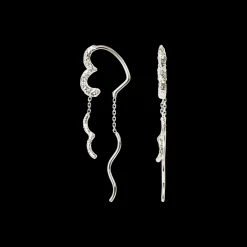 CAMILLE BRINCH WAVY SPARKLY HEART EARLINES ØRERINGE I SØLV - WSPHE
