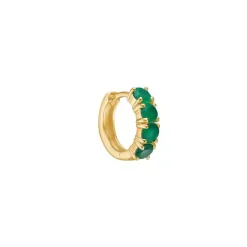 CARRÈ ØRERING SØLV FORGYLDT CREOL MED GRØN AGAT - FH 4373 GR 1,5CM 1PC