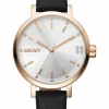 DKNY SOHO GLITZ UR DAME ROSA KASSE MED SORT LÆDERREM - DK1L038L0035