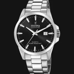 FESTINA STÅL LÆNKE SOR SKIVE MED SAFIRGLAS - F20024/4