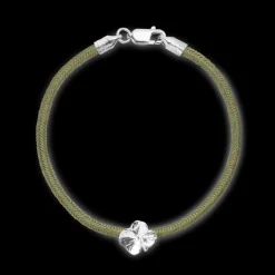 FLORA DANICA ARMBÅND OLIVEN MED SØLV FIRKLØVER - FLC-SILK-OLIVE-18-S