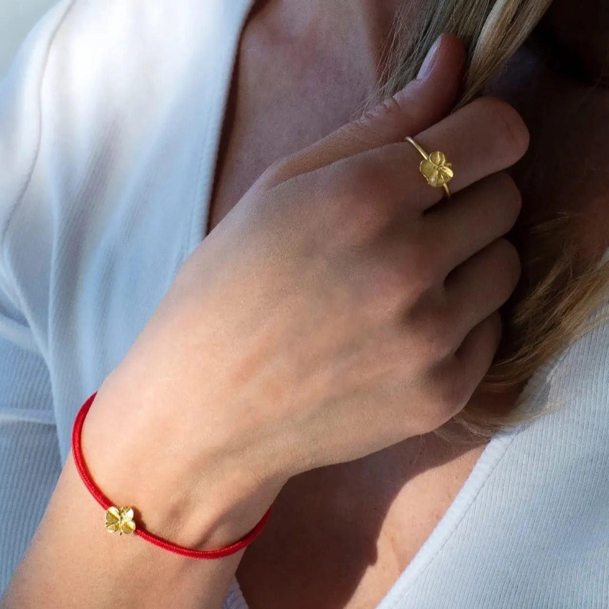 FLORA DANICA SILKE ARMBÅND ROSA FIRKLØVER SØLV - FLC-SILK-ROSE-18-S