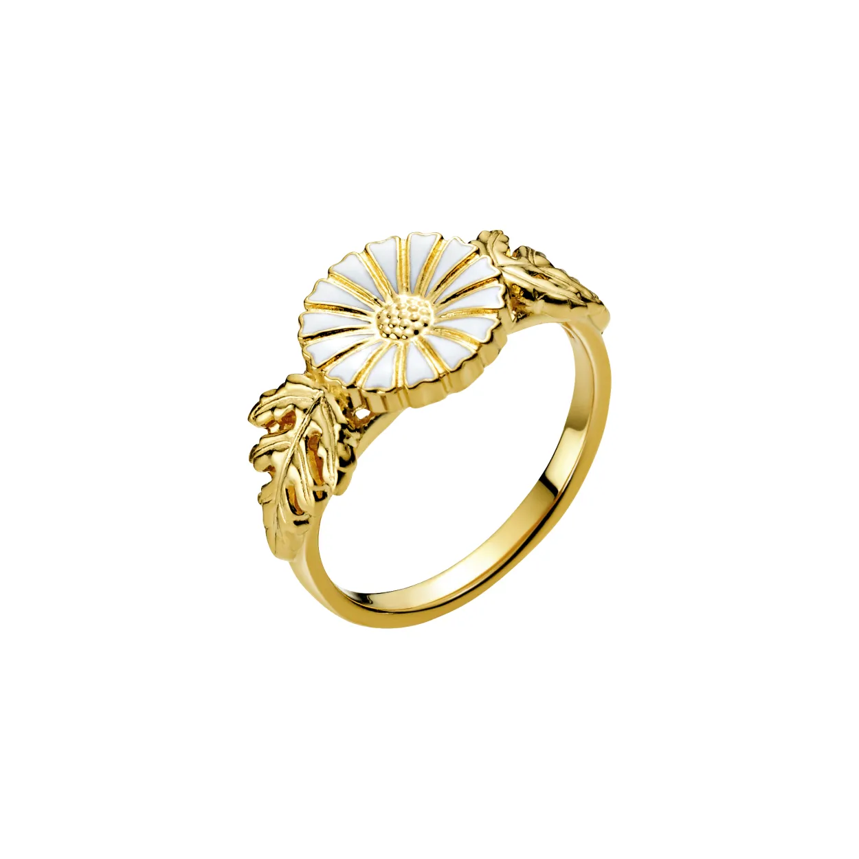 LUND COPENHAGEN MARGUERIT RING MED BLAD SØLV FORGYLDT - 9075033-M