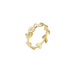 LUND COPENHAGEN SØLV FORGYLDT RING MED MARGUERIT OG BLADE - 9075061-M