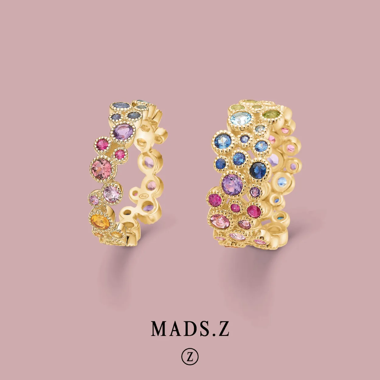 MADS Z LUXURY RAINBOW RING 14 KT GULD RING MED ÆGTE STENE - 1544063