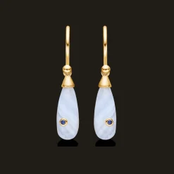 MADS Z PRECIOUS DROPS 14 KARAT GULD ØRERINGE MED BLÅ LACE AGAT OG SAFIR - 1516151