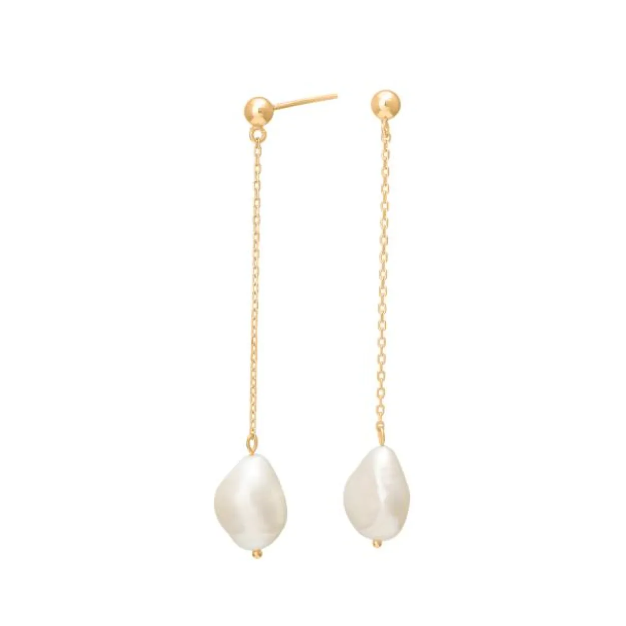NORDAHL JEWELLERY FORGYLDT ØREHÆNGER KÆDE MED PERLE - 30490035900