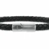 SCROUPLES FORCE ARMBÅND SORT LÆDER MED STÅLLÅS - 03501A,M