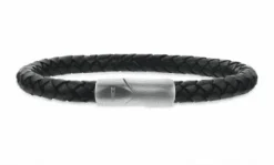 SCROUPLES FORCE ARMBÅND SORT LÆDER MED STÅLLÅS - 03501A,M