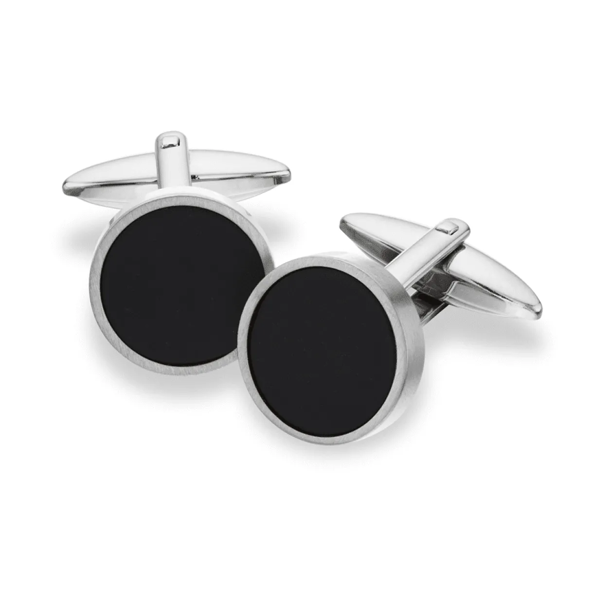 SCROUPLES STÅL MANCHETKNAPPER MED SORT ONYX - 821671